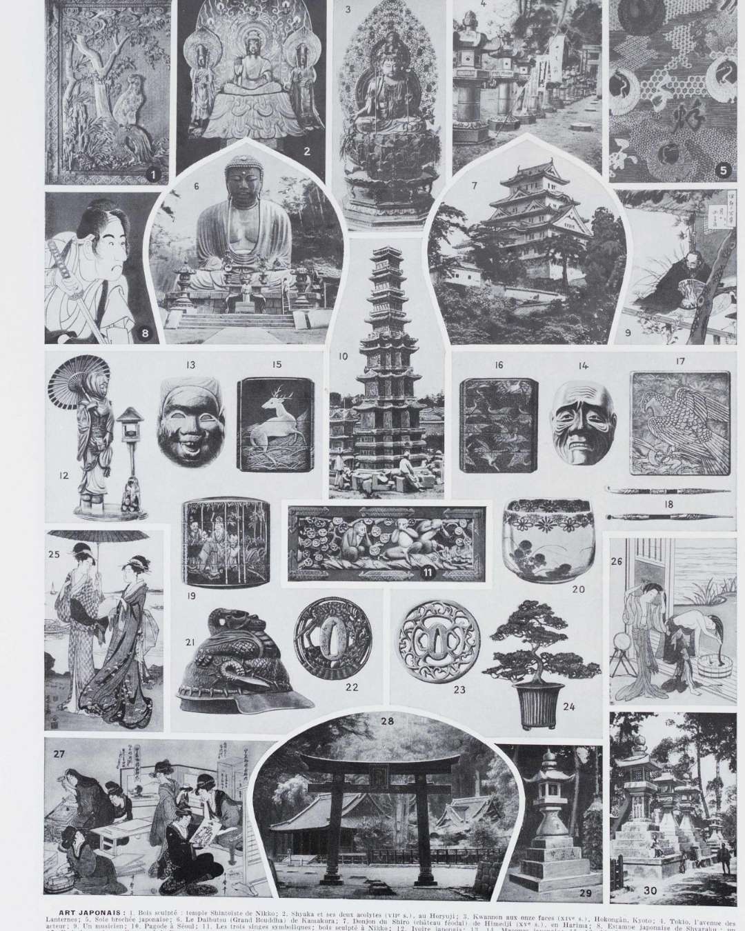 Verso culturel d'une planche encyclopédique ancienne consacrée au Japon