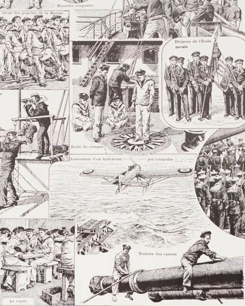 A22-1 Marine française, uniformes 1690-1930, planche 1930 – verso encadré en décoration murale
