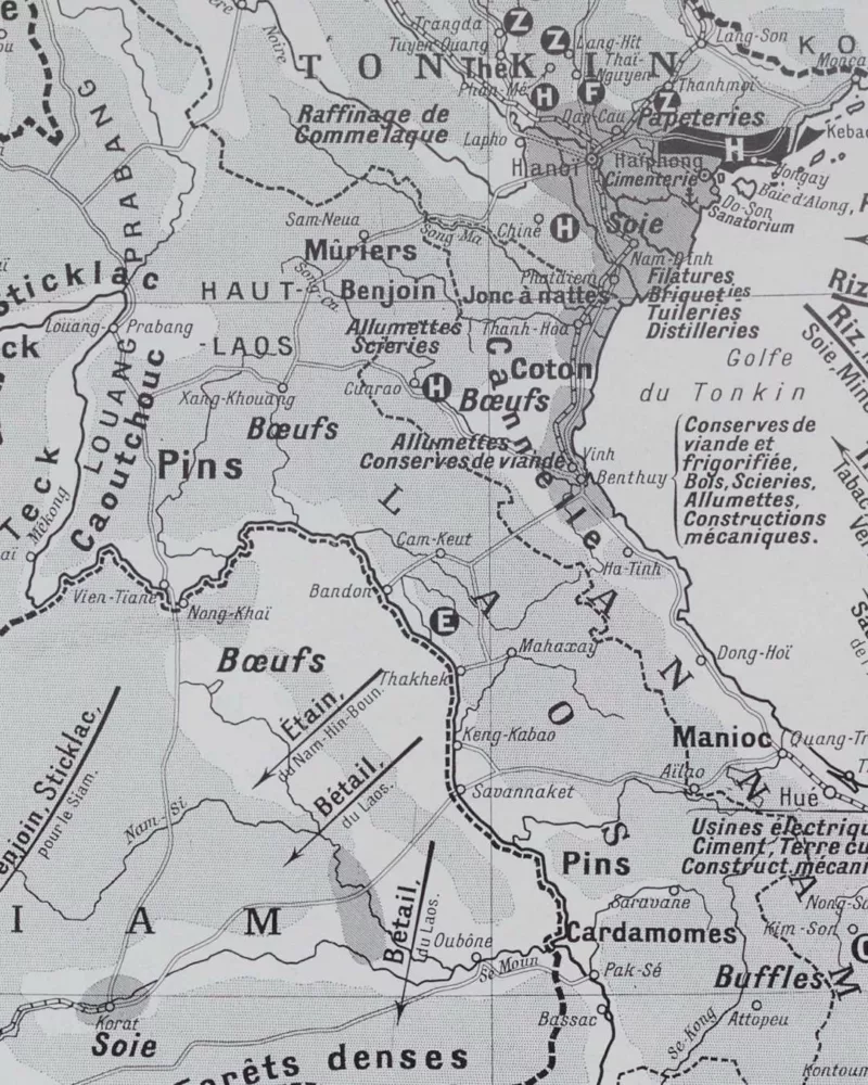 Indochine française, cartes et économie, planche 1930 – verso encadré en décoration murale