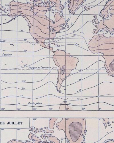 Climat du monde, isobares et isothermes, carte 1930