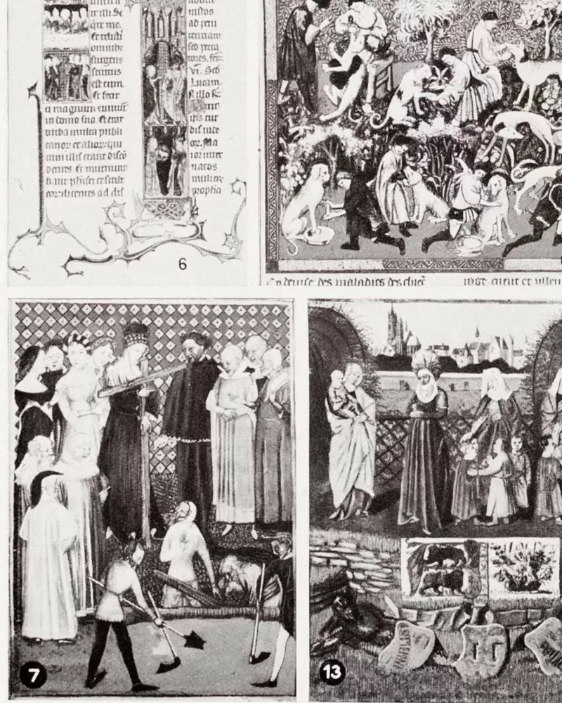 Miniatures médiévales XIIe-XVe siècle, planche 1930 – verso encadré en décoration murale