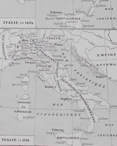 Italie, carte historique en couleurs, planche 1930