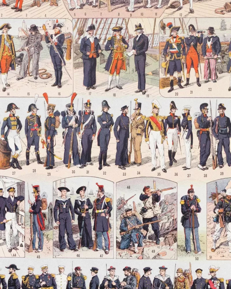 B10 Marine française, uniformes 1690-1930, planche 1930 – planche ancienne entière