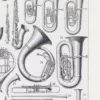 Instruments de musique, planche originale 1930 – détail de la planche ancienne