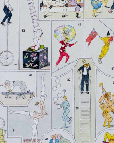 XX1-Acrobates-cirque-A13 Acrobates du cirque, planche illustrée originale 1928