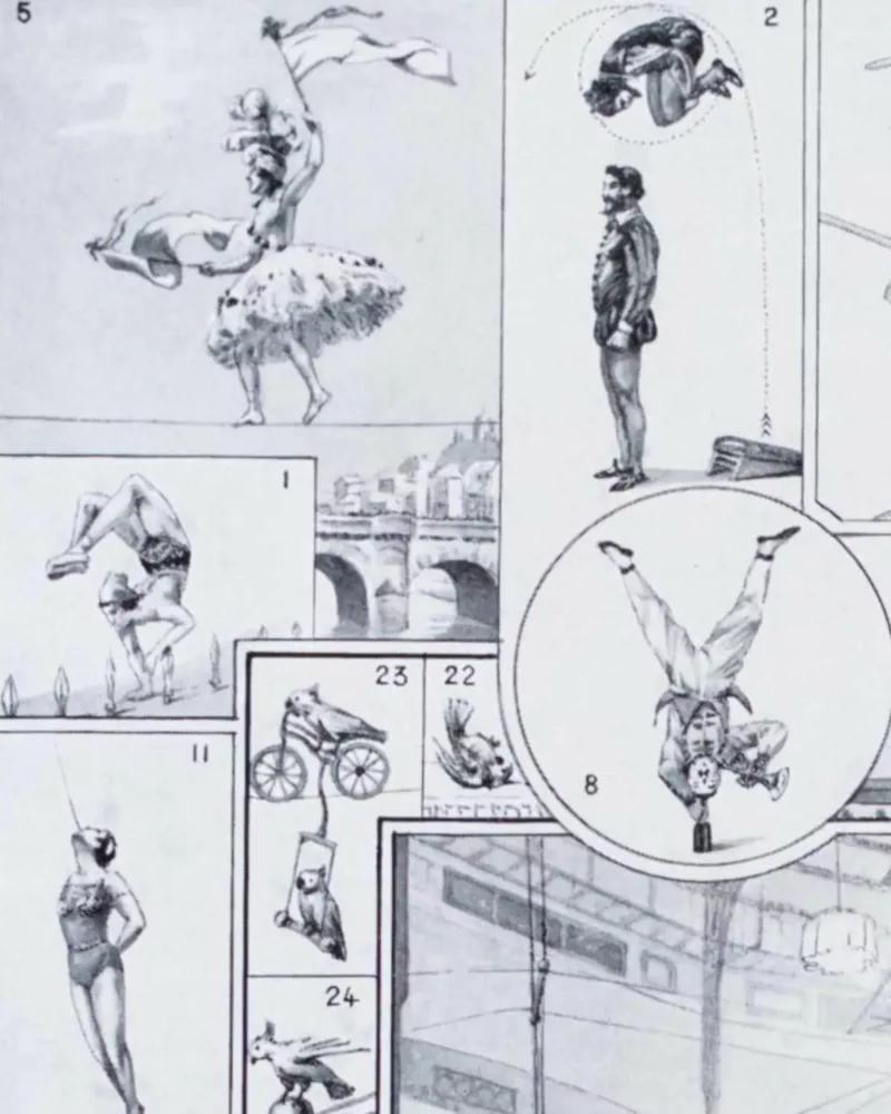 XX1-Acrobates-cirque-A22 Acrobates du cirque, planche illustrée originale 1928 – verso encadré en décoration murale