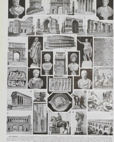 Empire romain, carte historique et art romain, planche 1930