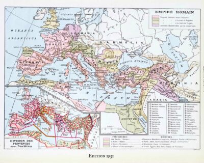 Empire romain, carte historique et art romain, planche 1930