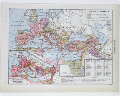 Empire romain, carte historique et art romain, planche 1930