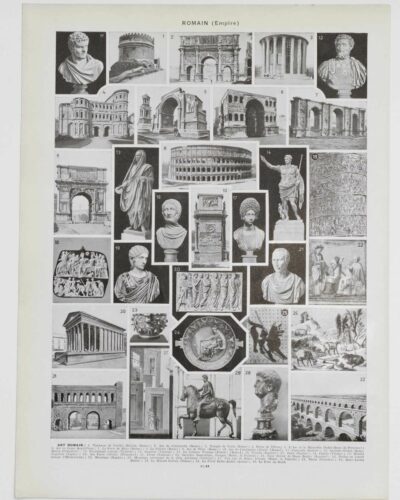 Empire romain, carte historique et art romain, planche 1930