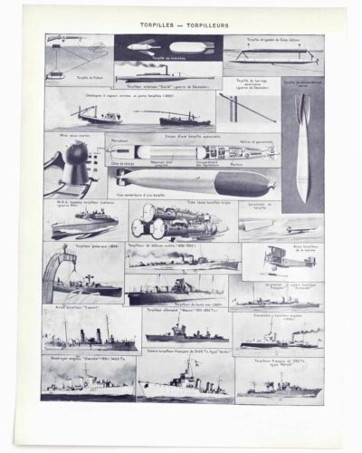 Sous-marins et torpilleurs, planche encyclopédique 1930