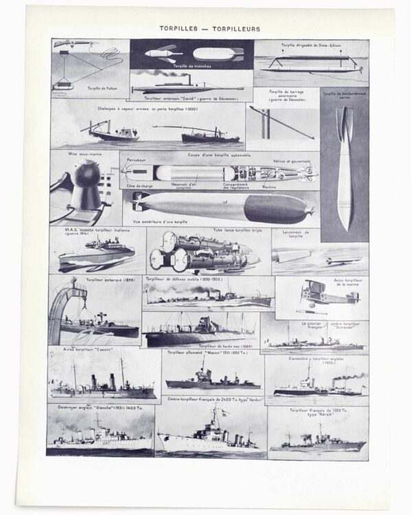 Sous-marins et torpilleurs, planche encyclopédique 1930