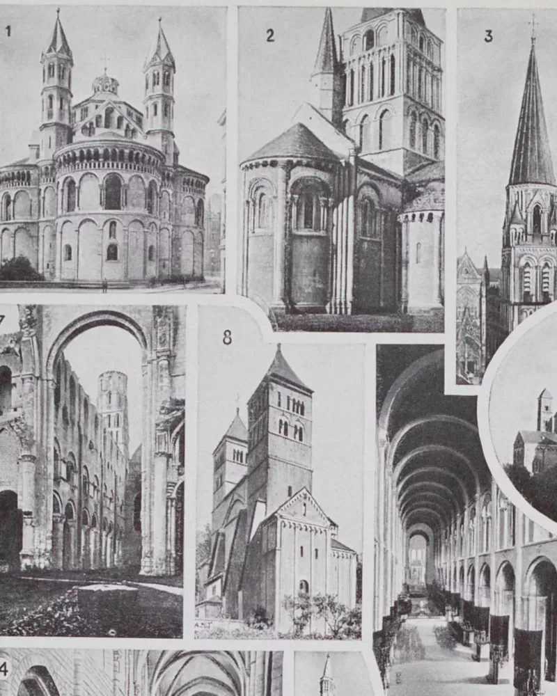 Art roman, architecture et sculpture, planche 1930 – détail de la planche ancienne