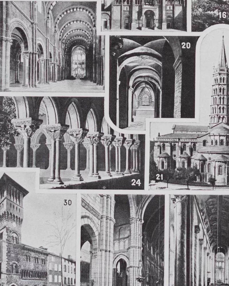 Art roman, architecture et sculpture, planche 1930 – détail de la planche ancienne