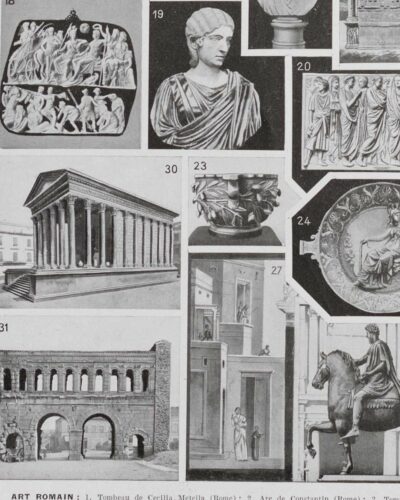 Empire romain, carte historique et art romain, planche 1930