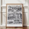 Planche ancienne abattoir, gravure originale années 1930