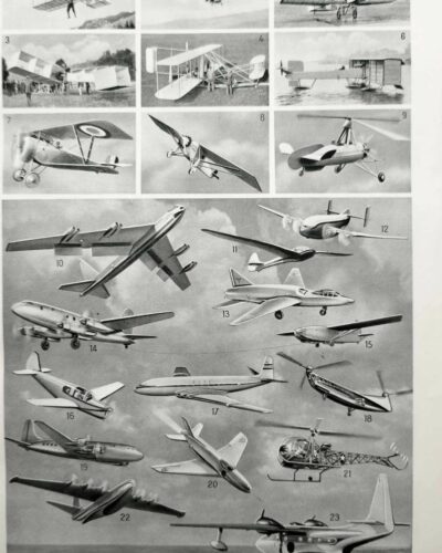 Aéronautique, aviation et ballons, planche originale 1948
