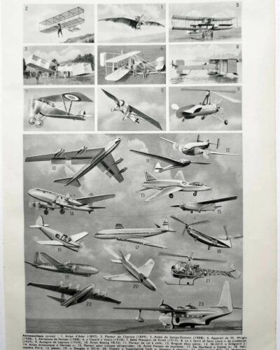 Aéronautique, aviation et ballons, planche originale 1948