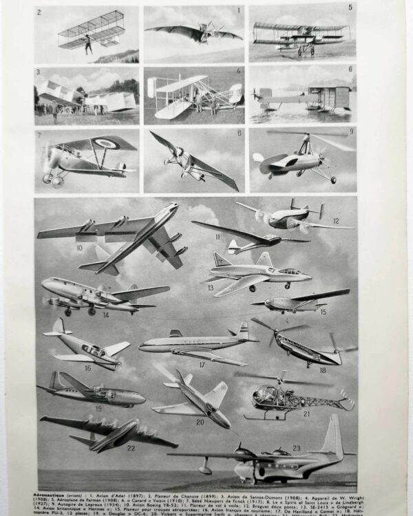 Aéronautique, aviation et ballons, planche originale 1948