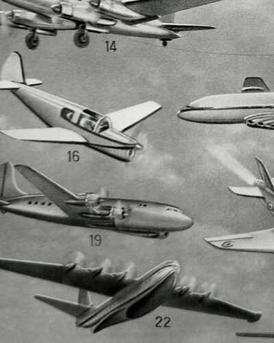 Aéronautique, aviation et ballons, planche originale 1948