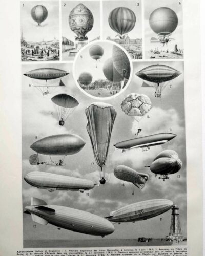 Aéronautique, aviation et ballons, planche originale 1948