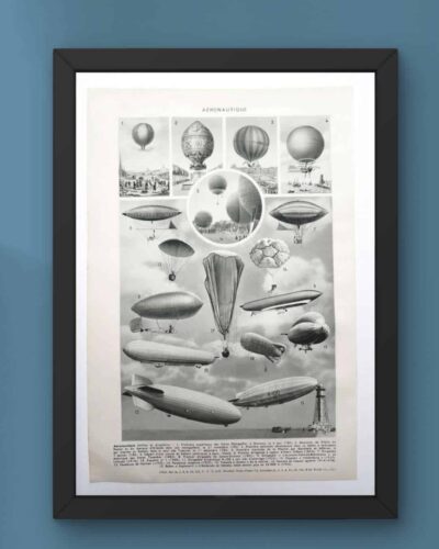 Aéronautique, aviation et ballons, planche originale 1948