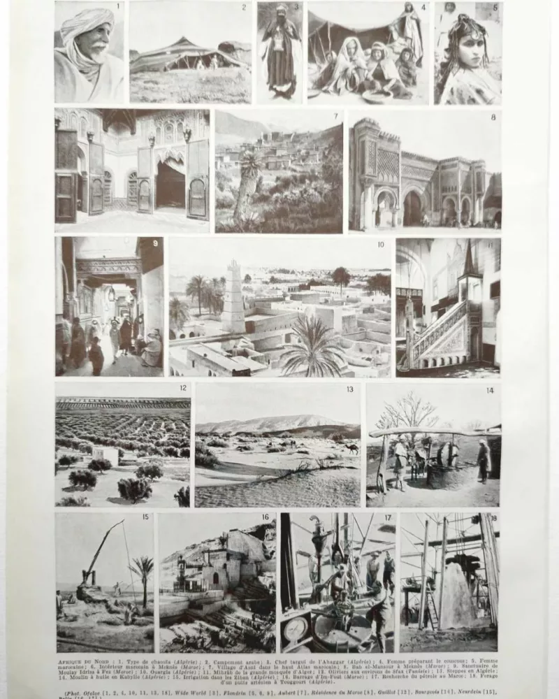 Afrique du Nord, carte politique et thématique 1948 – planche ancienne entière
