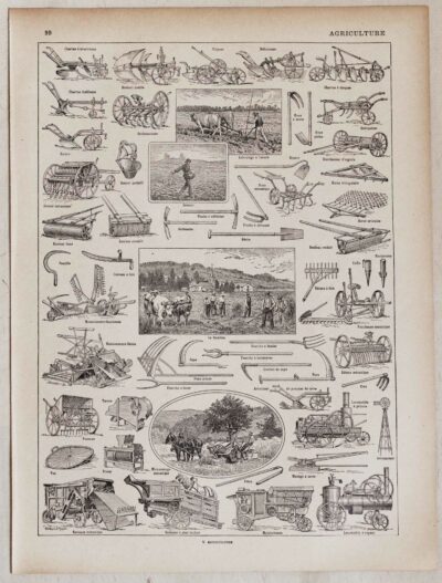 Agriculture et machines agricoles, planche originale 1930