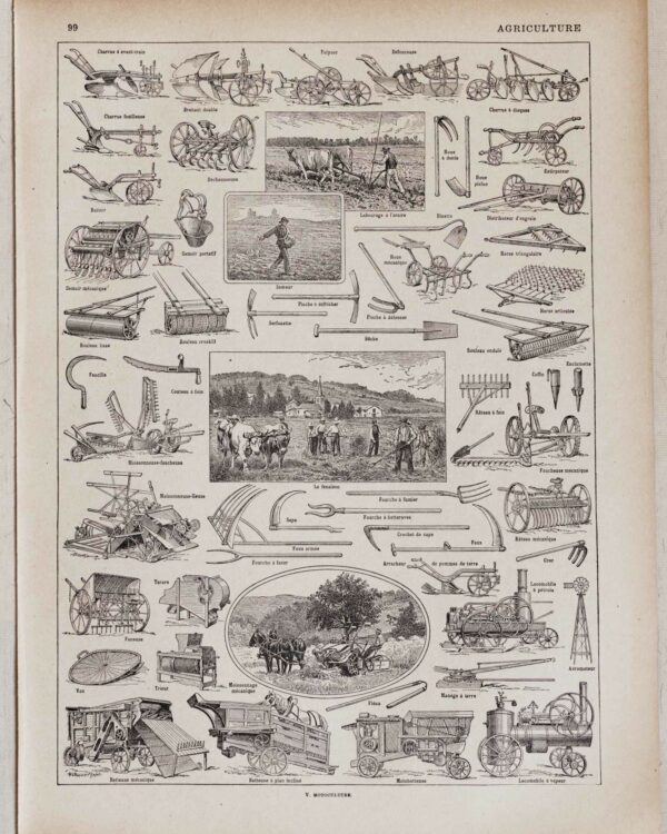 Agriculture et machines agricoles, planche originale 1930