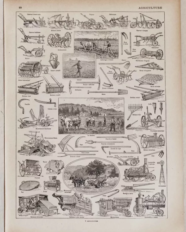 Agriculture et machines agricoles, planche originale 1930