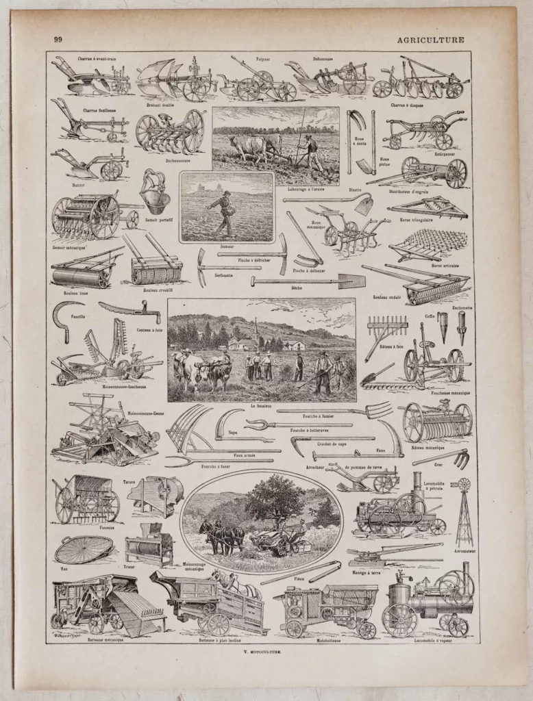 Agriculture et machines agricoles, planche originale 1930