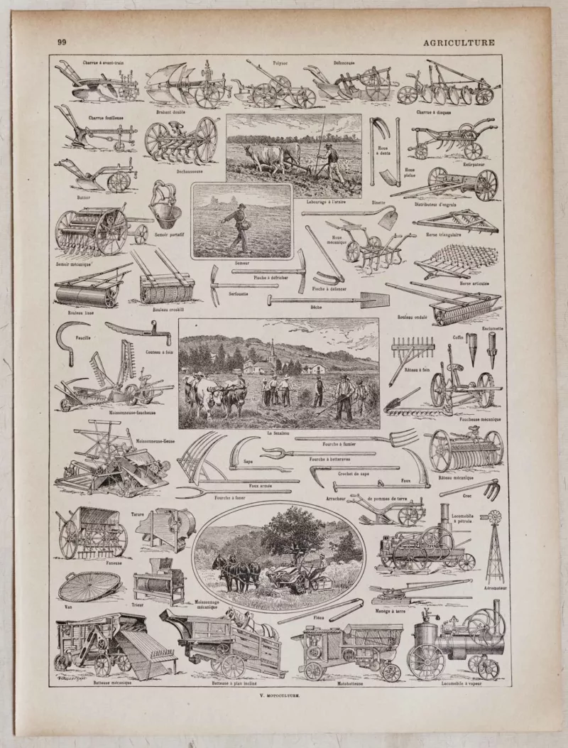 Agriculture et machines agricoles, planche originale 1930