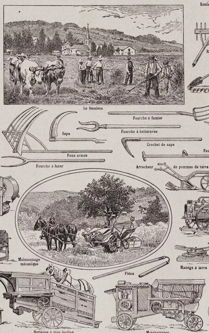 Agriculture et machines agricoles, planche originale 1930