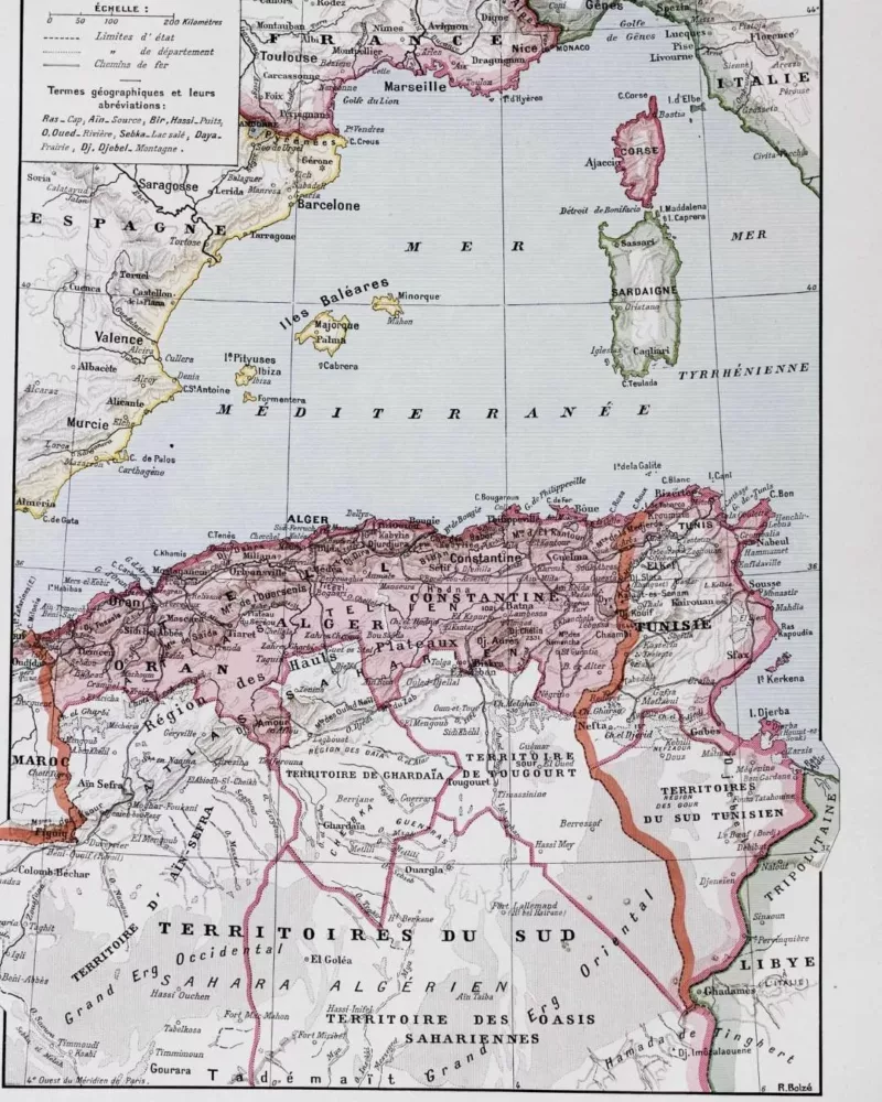 Carte ancienne Algérie, planche originale années 1930 – planche ancienne entière