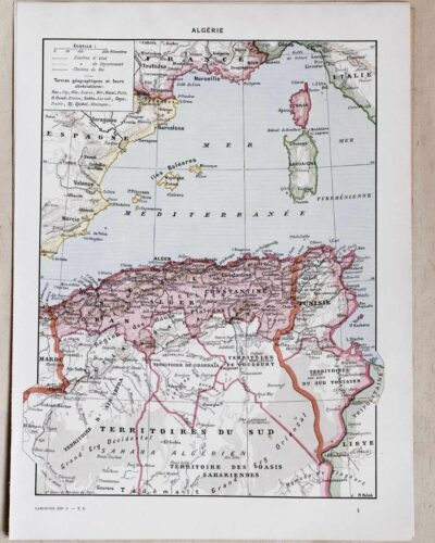 Carte ancienne Algérie, planche originale années 1930