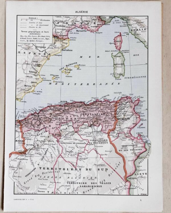 Carte ancienne Algérie, planche originale années 1930