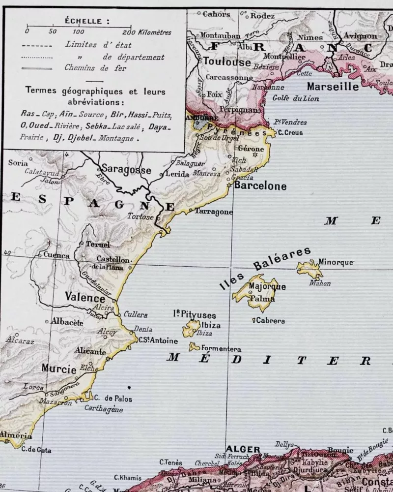 Carte ancienne Algérie, planche originale années 1930 – détail de la planche ancienne