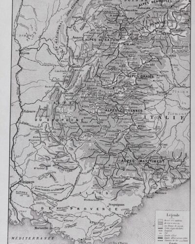 Carte ancienne Alpes, planche originale années 1930