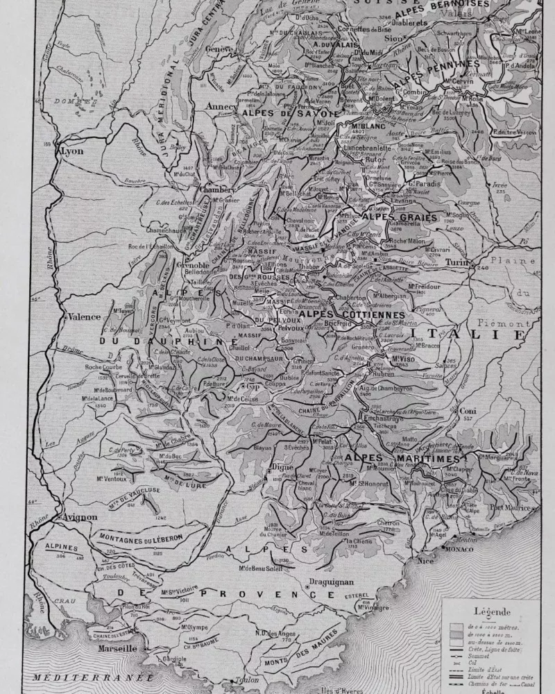 Carte ancienne Alpes, planche originale années 1930 – planche ancienne entière