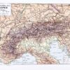 Carte ancienne Alpes, planche originale années 1930