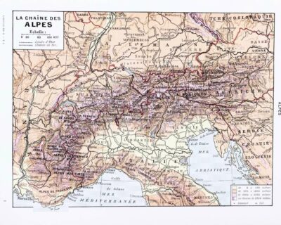 Carte ancienne Alpes, planche originale années 1930