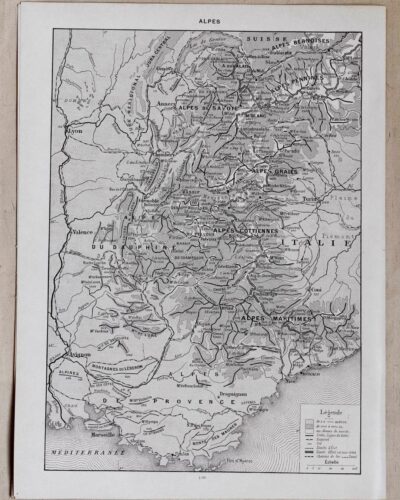 Carte ancienne Alpes, planche originale années 1930