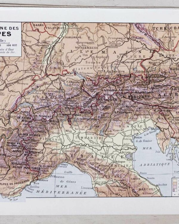Carte ancienne Alpes, planche originale années 1930