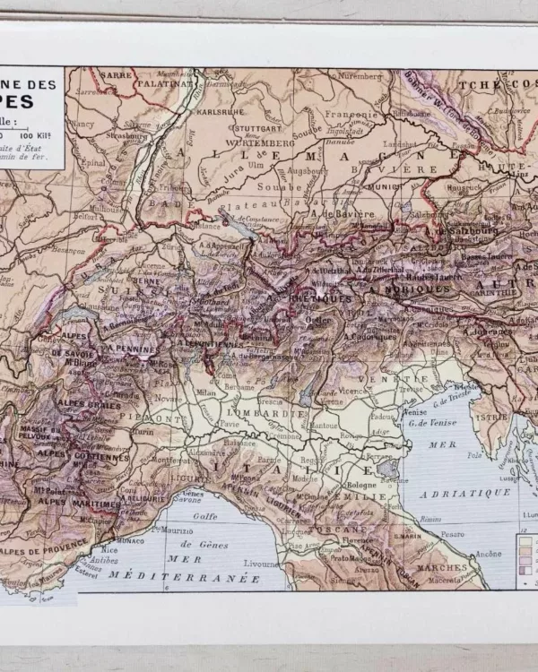 Carte ancienne Alpes, planche originale années 1930