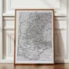 Carte ancienne Alpes, planche originale années 1930 – planche encadrée en décoration murale