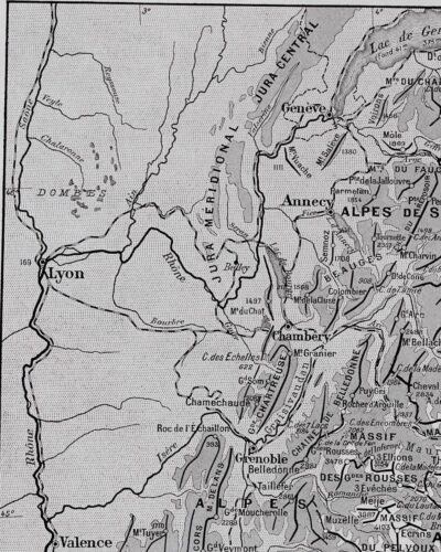 Carte ancienne Alpes, planche originale années 1930
