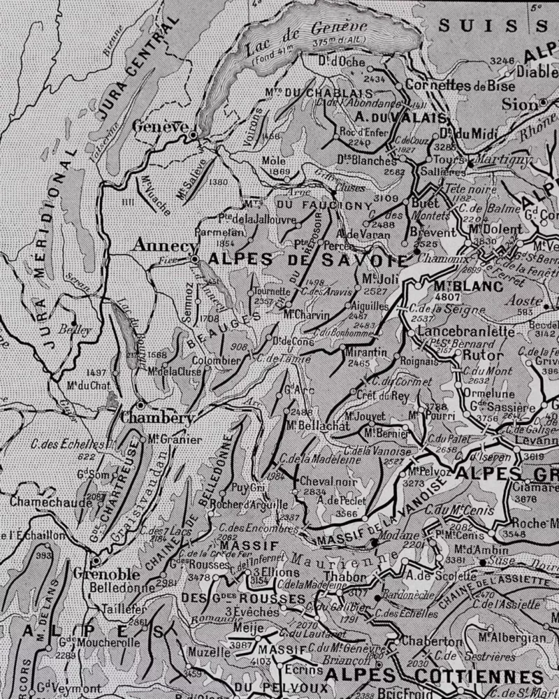 Carte ancienne Alpes, planche originale années 1930 – détail de la planche ancienne