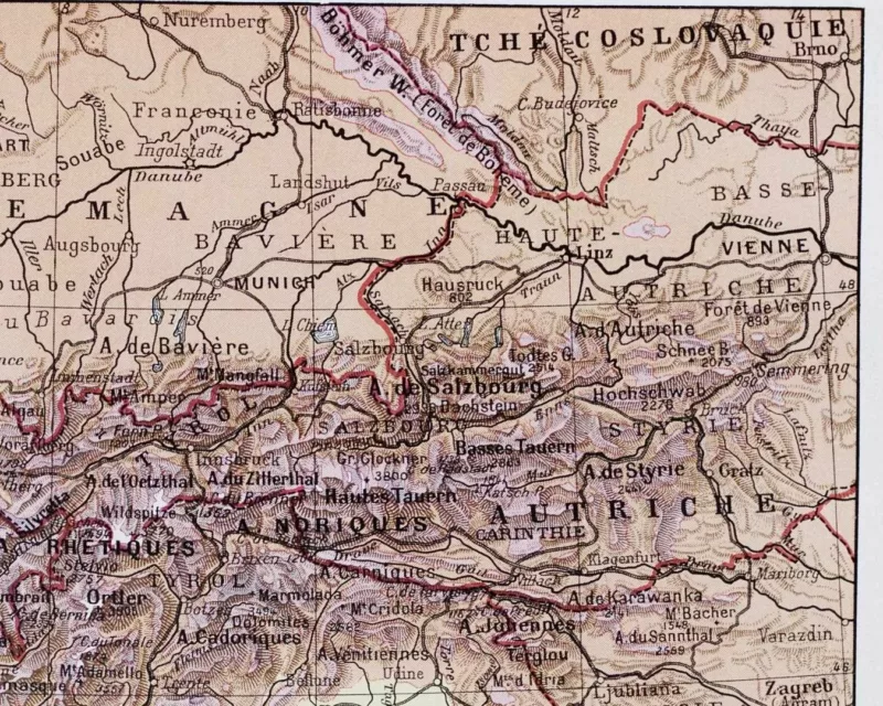 Carte ancienne Alpes, planche originale années 1930 – détail de la planche ancienne