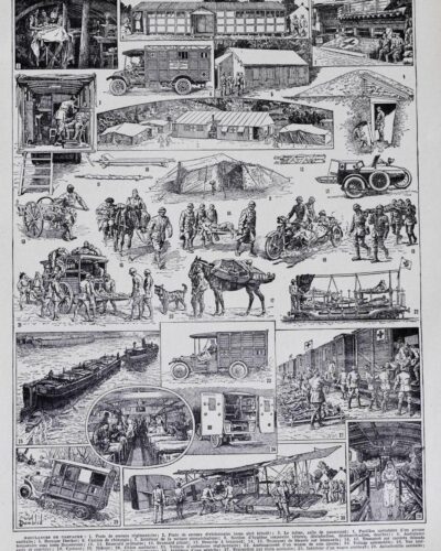 Ambulances et secours militaires, planche ancienne années 1930