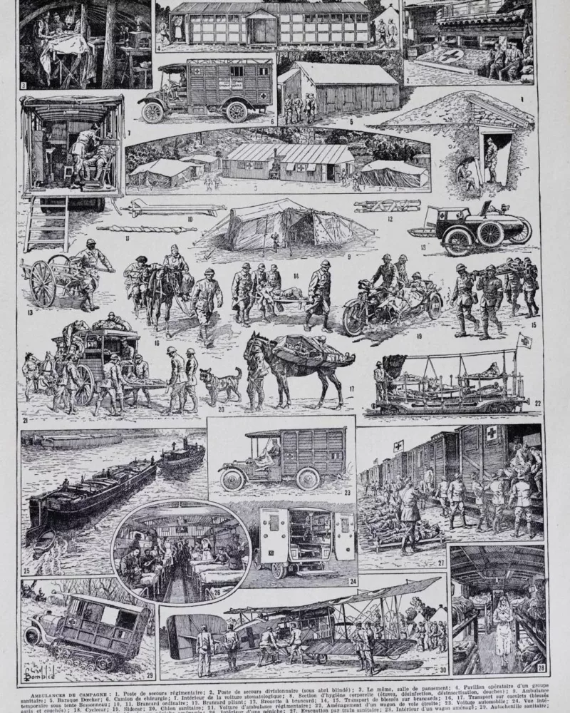 ambulances-a10.jpg Ambulances et secours militaires, planche ancienne années 1930 – planche ancienne entière